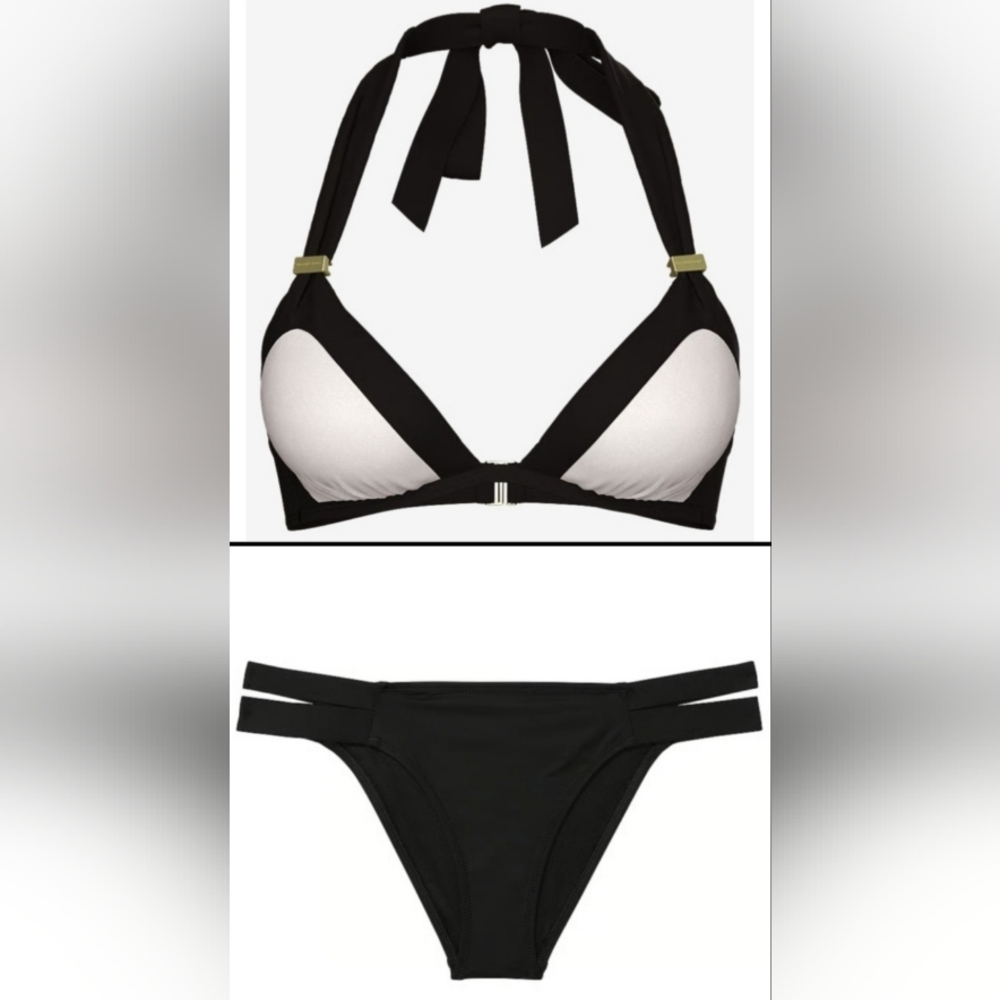 XXL/XXL VS Swim Halter PushUp Bikini Top Brazilian Bikini Set Black White